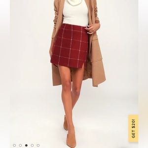 Lulu’s Red Spence Wine Red Plaid Mini Skirt Size M
